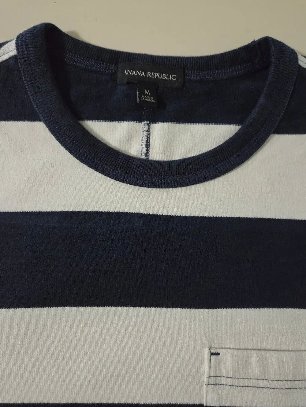 Banana Republic Men's Heavy Jersey Navy Preppy Stripe Boxy Pullover Shirt